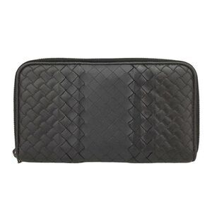 Bottega Veneta Intrecciato Zip Around Wallet Black Lambskin 01013-0120